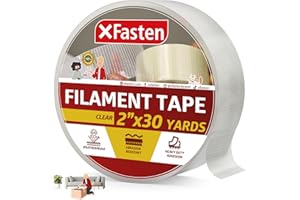 XFasten Filament Duct Tape, Transparent, 2 Inches x 30 Yards, Extreme Fiberglass Reinforced Cross Strapping Tape