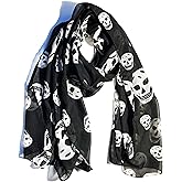 Mazeology Skull Scarf Soft Silky Poly Chiffon 59” Long Scarf Gothic Black and White Gothic Fashion Accessory 18” Wide, Pirate Bandana for Women & Men