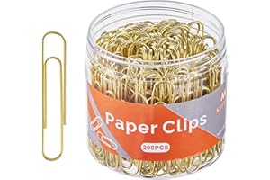 NEEWAY Gold Paper Clips, 200 Count Large Size, 2 Inch Jumbo Paperclips, Stylish Gold-Plated Paper Clip