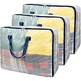Ineetatu Clear Storage Bags with Zipper, 75L Extra Large Capacity - Closet, Underbed Storage Organizer for Clothes, Bedding, Comforter, Toys, Pillow & Blanket, 3 Pack