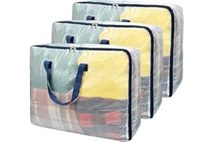 Ineetatu Clear Storage Bags with Zipper, 75L Extra Large Capacity - Closet, Underbed Storage Organizer for Clothes, Bedding, Comforter, Toys, Pillow & Blanket, 3 Pack