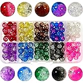 TOAOB 200pcs 8mm Mixed Crackle Glass Beads Kit Lampwork 10 Colors Glass Beads Round Loose Spacer Beads Craft Supplies for Bracelets Jewelry Making Accessories and DIY Crafts