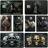 Gothic Skull Credit Card Skin Set of 8 - Grim Reaper Ace of Spades Skeleton Three Skulls Dark Rose Vinyl Card Wrap, Halloween Decorative Card Skin Standard Credit Debit Cards Chip Cutout