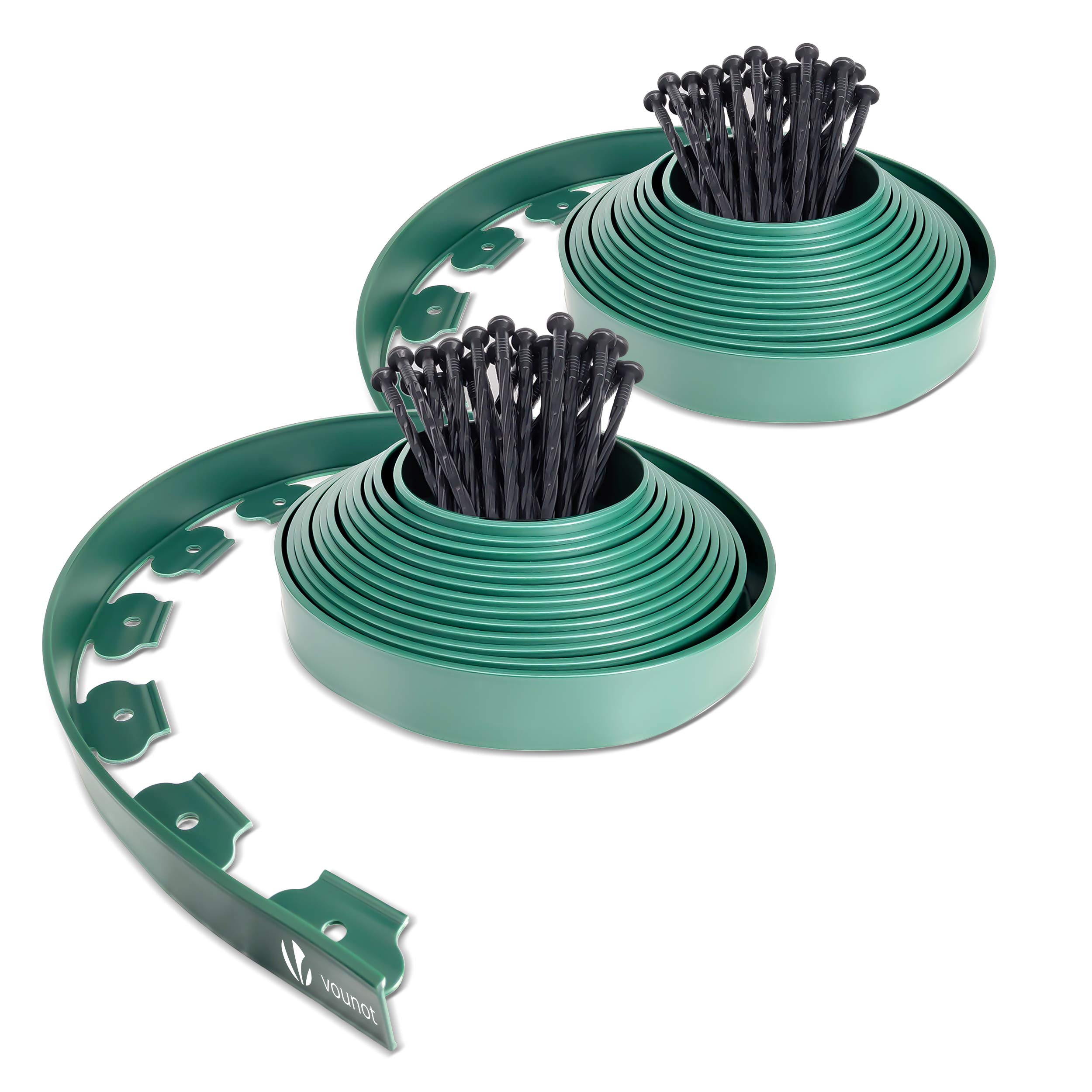 VOUNOT Lawn Edging 20m with 60 Pegs, Flexible Plastic Garden Edging Border Strips for Grass, Flower Beds, Path, Gravel, 5cm High, Green