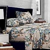 Tribeca Living Deep Pocket Queen Size Sheet Set - 300 Thread Count Cotton Sateen Sheets with 22-Inch Extra Deep Pockets, Oeko-Tex Certified, 4 Bedding Set in Casablanca Multi Print