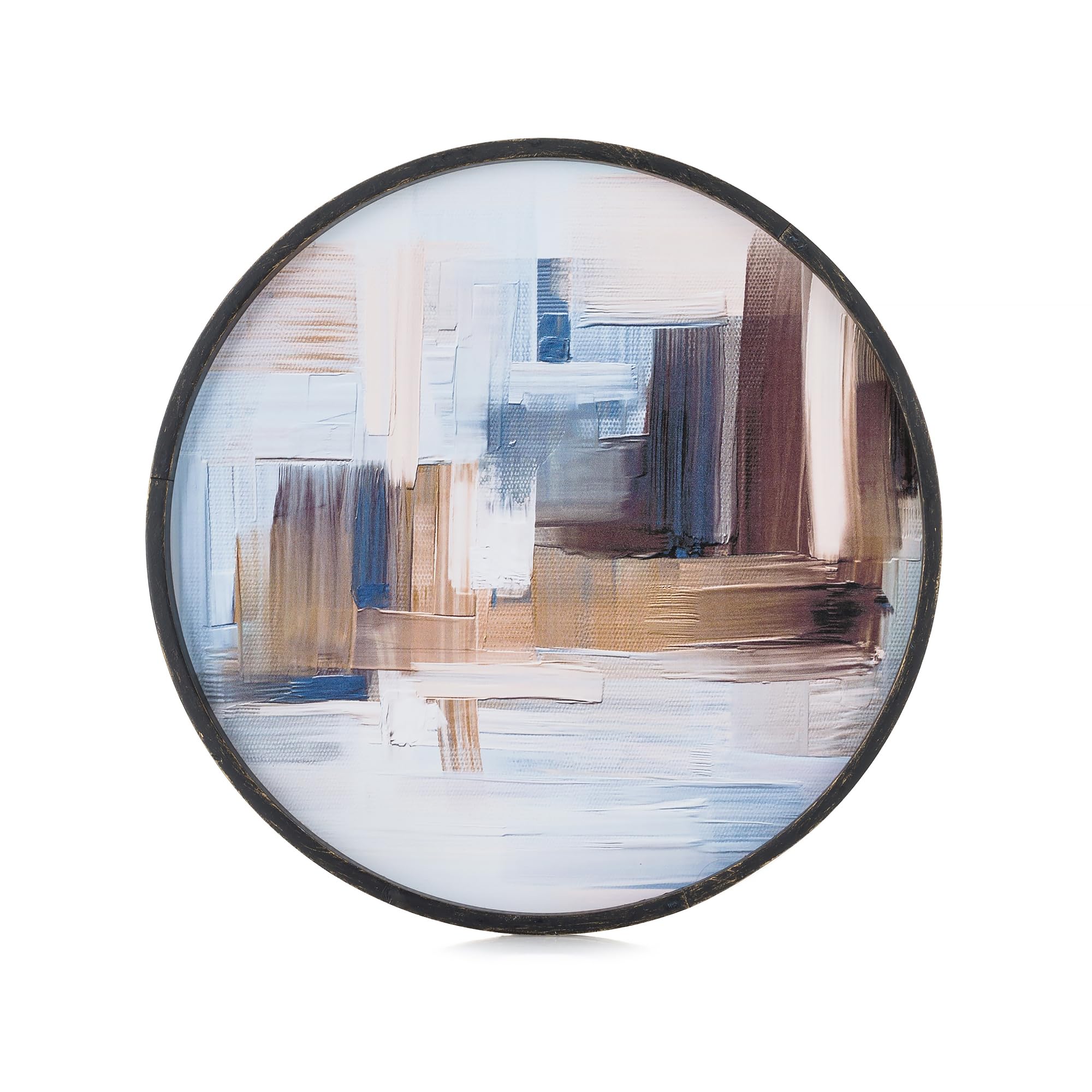 Photo 1 of Hanobe Decorative Tray for Coffee Table: Round Home Decor 12 Inch Modern Wood Centerpiece for Living Room Ottoman Kitchen Counter Black