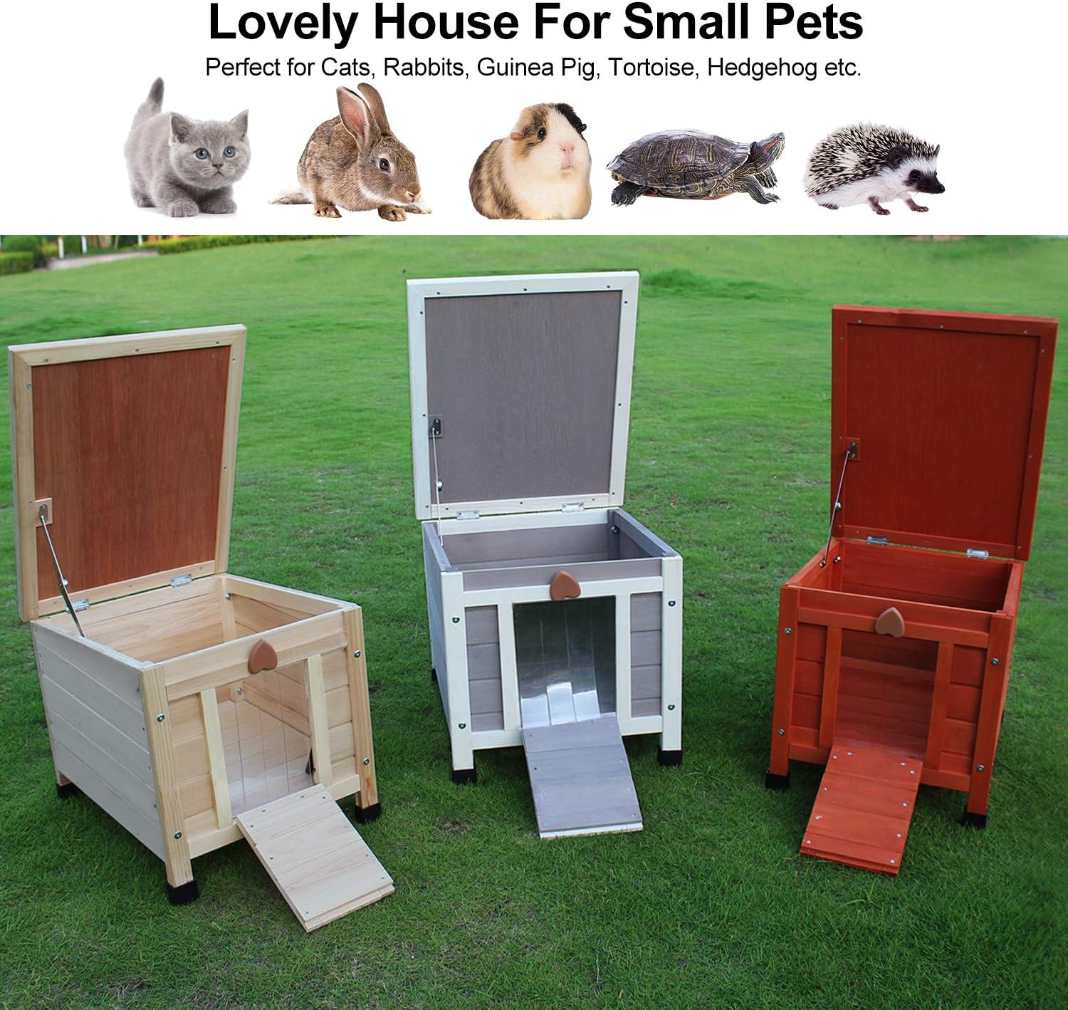 HiCaptain Cat Shelter Outdoor Rabbit Hutch Weatherproof Wooden Small Animal House: Pet Supplies
