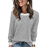 WIHOLL Long Sleeve Shirts for Women Lightweight Sweaters Fall Outfits 2026 Color Block Winter Clothing Dressy Casual Soft
