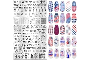 JERCLITY 6pcs 4th of July Nail Stamping Plates Independence Day Nail Stamping Kit Patriotic American Flag Star Statue of Liberty Image Plates Nail Art Design Template Print Nail Stamper Kit for Women