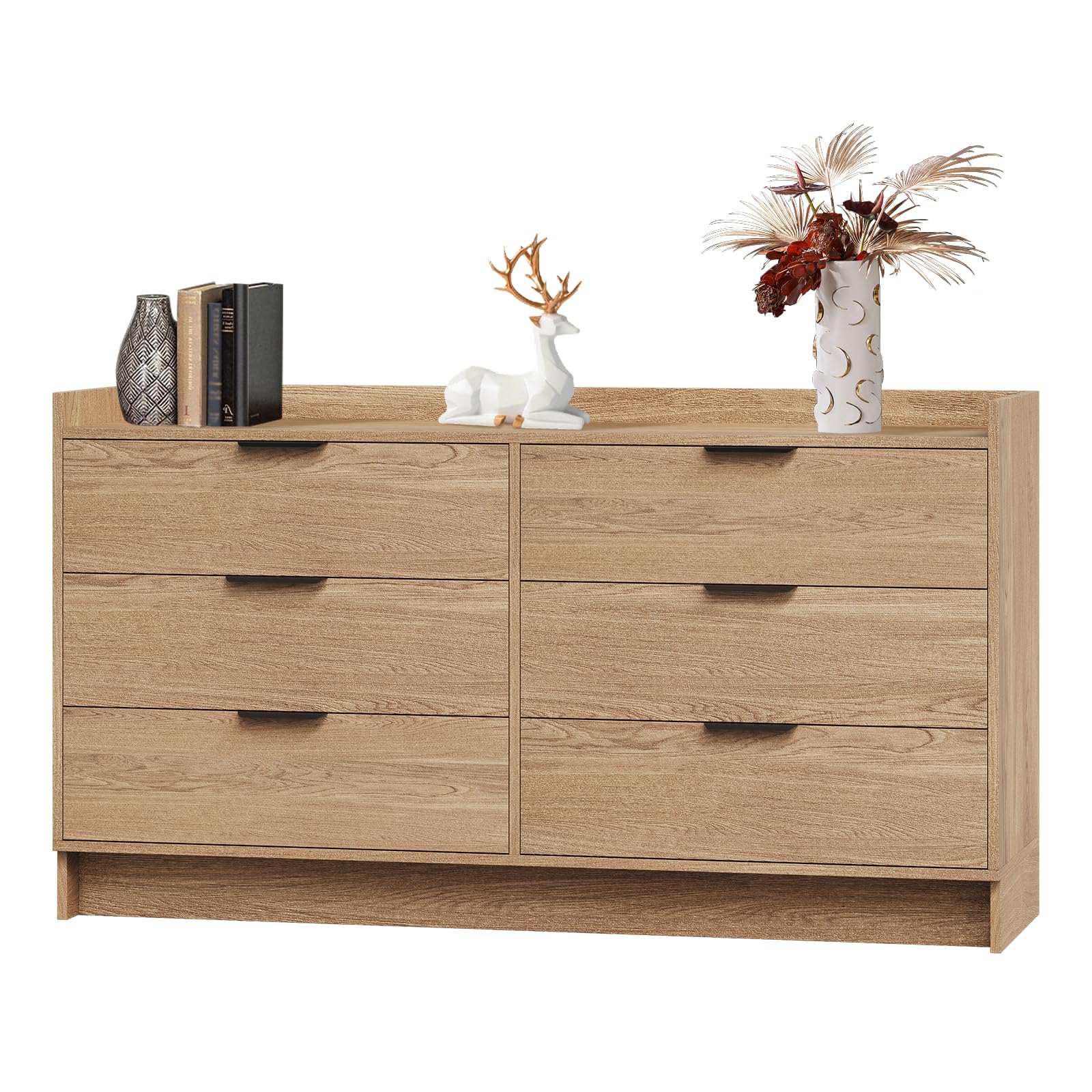 Photo 1 of **MISSING PARTS/check clerk comments**
Modern Dresser with 6 Drawers 52.5" Wide Chest of Drawers with Metal Handle, Double Wooden Storage Cabinet with Deep Drawers & TV Stand Wood Closet Clothes Storage Organizer for Bedroom, Living Room,
