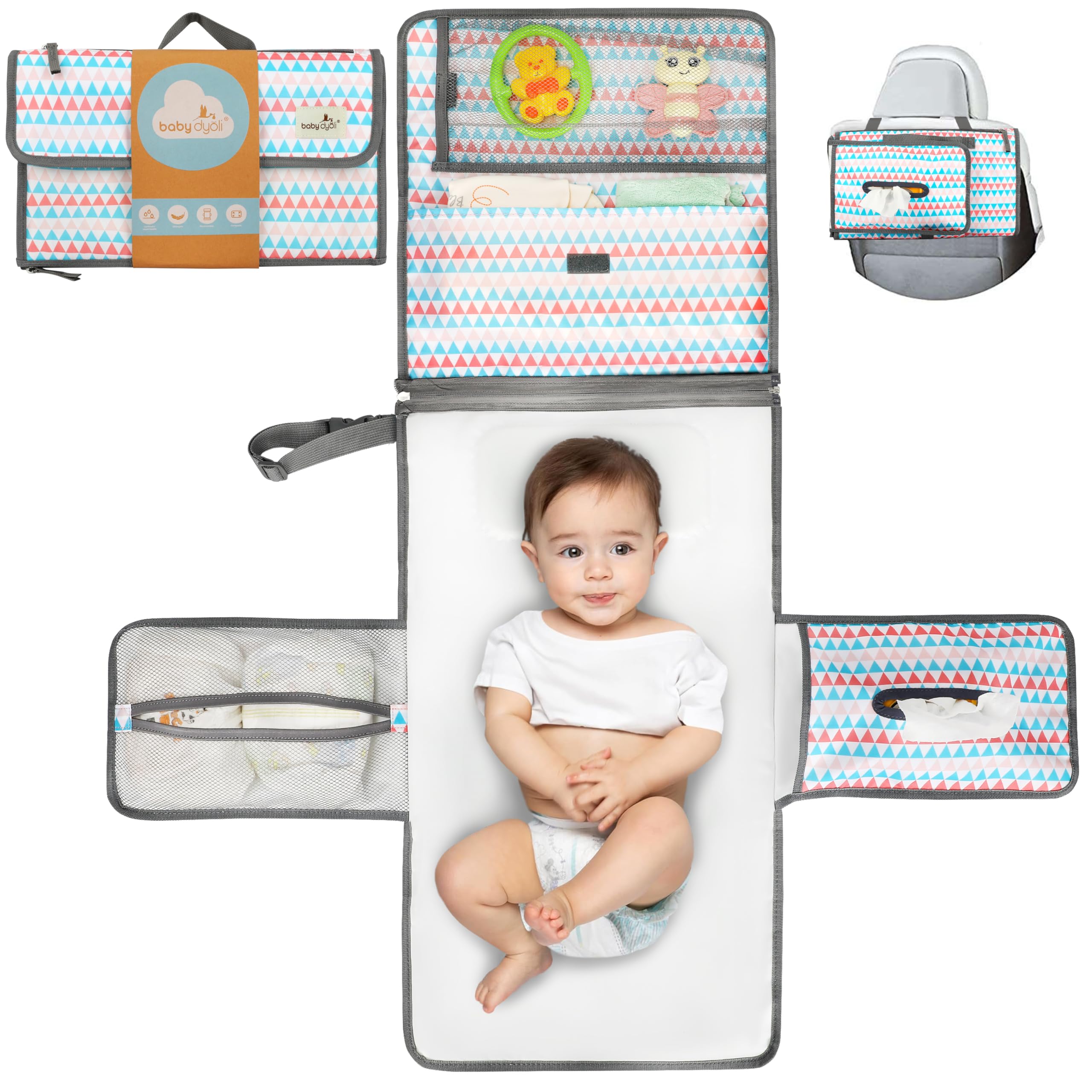 XL Portable Baby Changing Mat The Nappy Changing Pad is a Detachable Bag with 6 Pockets as a Baby Items Toiletry Bag Waterproof Foldable Changing Mat Gift for Newborn (Pack Normal (Tribal))