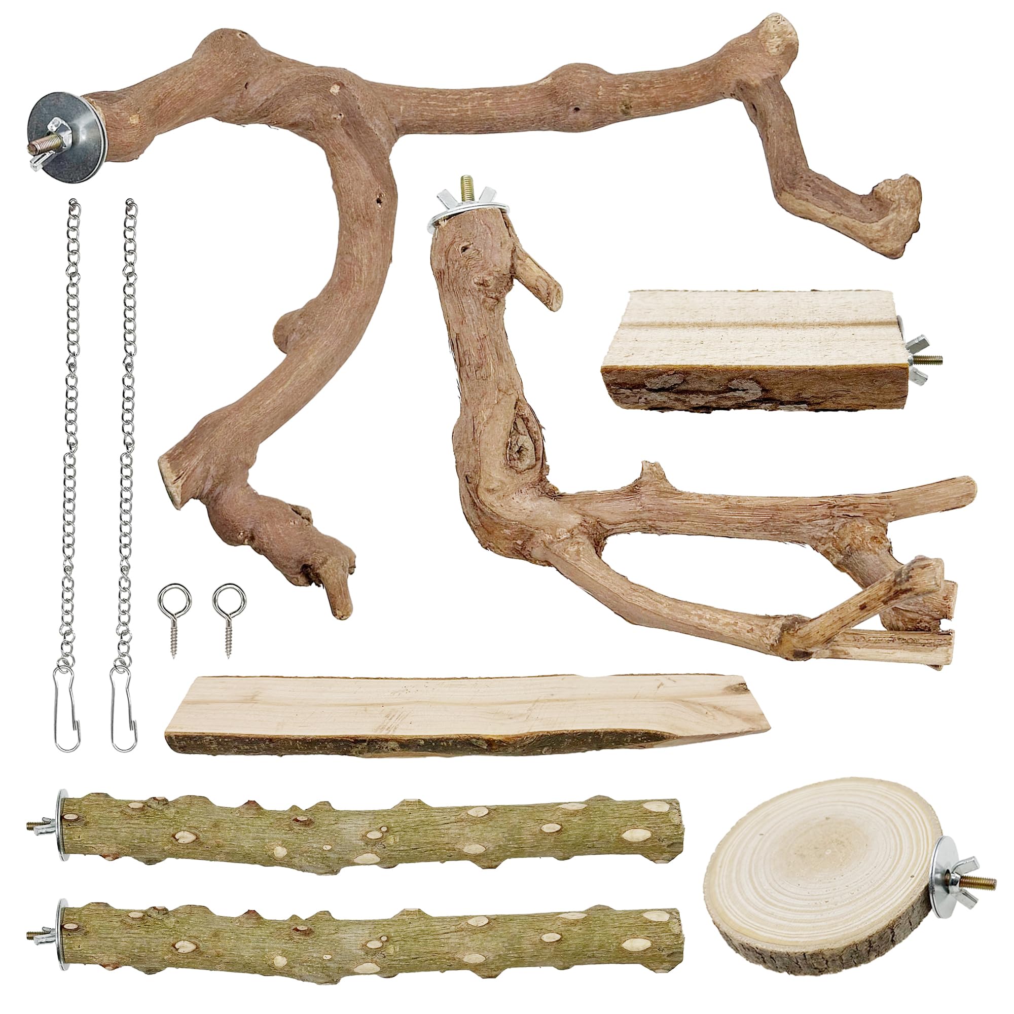 Attuslla Natural Wooden Perch Bird Stand Parrot Perch Stand, Natural Wood Platform Bird Climbing Standing Branches Toy for Small Lovebirds Budgies Cockatiels