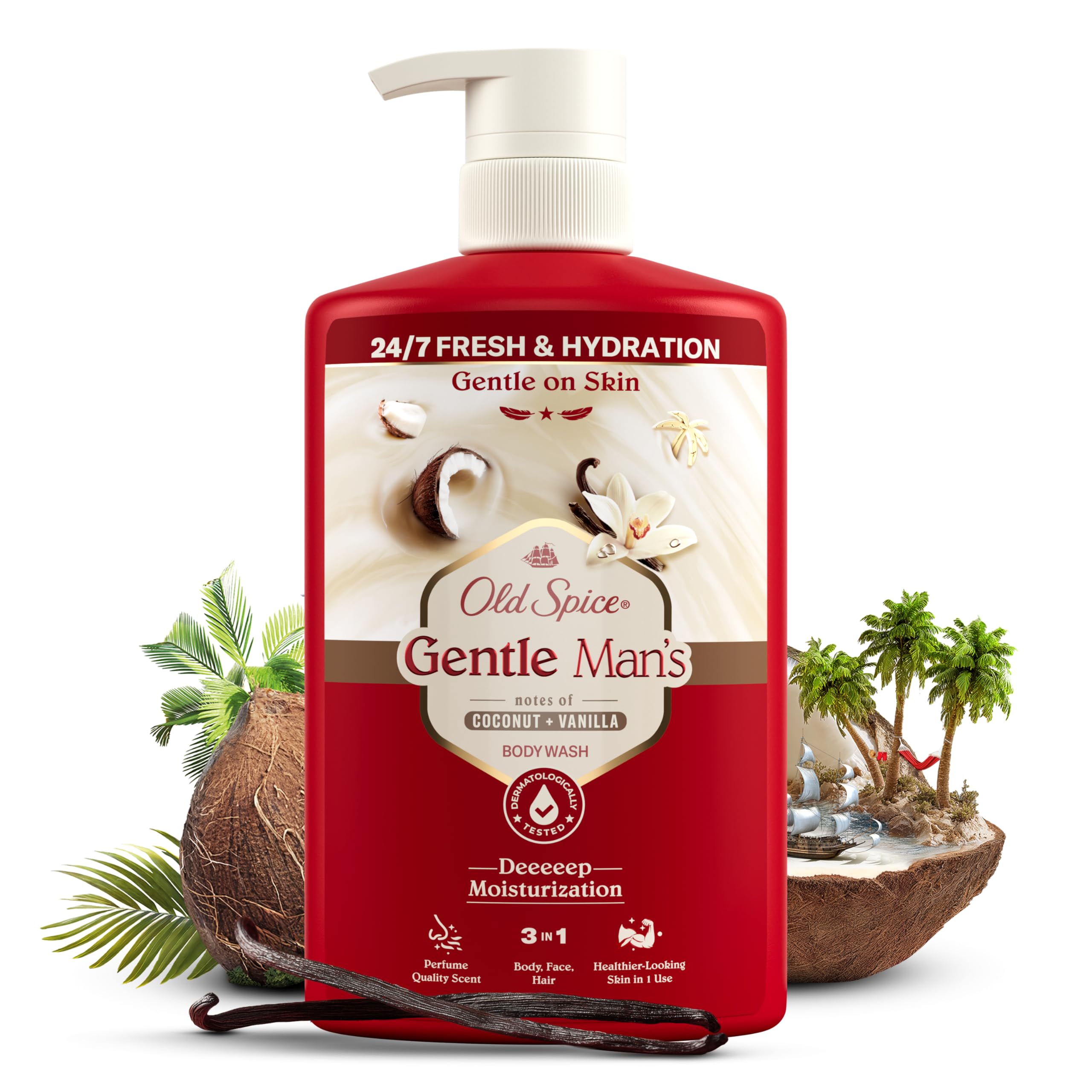 Old Spice Super Coconut + Vanilla 3-in-1 Duschgel & Shampoo Für Männer 800ml, Körper-Haar-Gesicht Reinigung, 24/7 Frische & Hydration*, Sanft Zur Haut, Duftqualität, *Frisch Bei Täglicher Anwendung