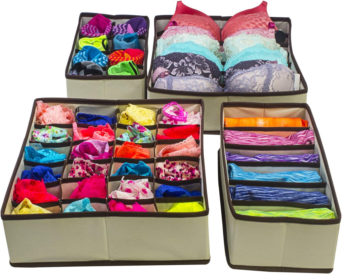 GGI International Set of 4 Foldable Drawer Dividers, Storage Boxes, Closet Organizers, Under Bed Organizer, for Clothing, Shoes, Underwear, Bra, Socks and Ties