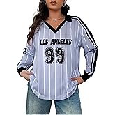 Jersey Shirts for Women Y2k Graphic Number Shirt Football Jersey Top V Neck Streetwear Long Sleeve Tops