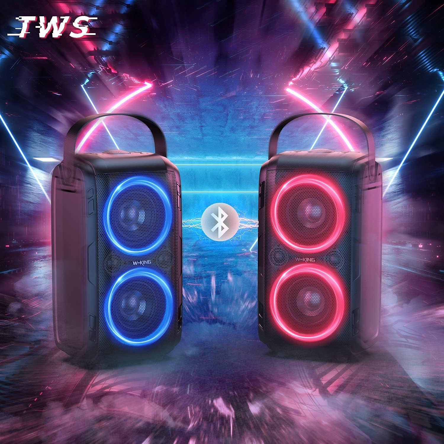 Bluetooth Speaker, W-KING 80W Super Punchy Bass, Huge 105dB Sound Portable Wireless TWS Speakers, Mixed Color LED Lights, 12000mAH Battery, Bluetooth 5.0, USB Playback, Loud for Party, Non-Waterproof: Electronics