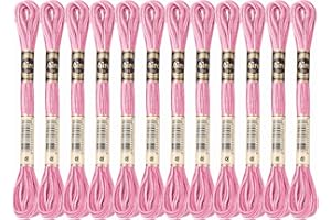 PATIKIL 12 Skeins Embroidery Floss, Polyester Embroidery Threads Bracelets String for Cross-Stitch Hand Embroidery, Pink