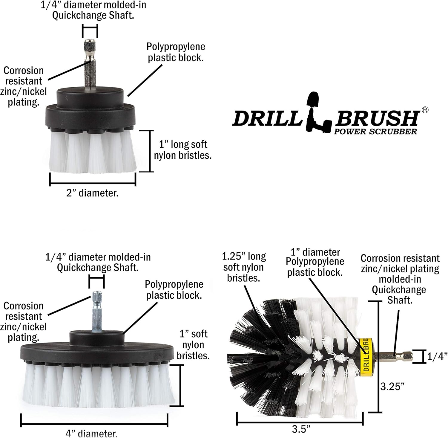 Drill Brush Power Scrubber by Useful Products Drillbrush 3 Piece Drill Brush Cleaning Tool Attachment Kit for Cleaning Furniture, Carpet, Chairs, Shower Door Glass – Drill Brush Wheel Cleaner Kit: Kitchen & Dining
