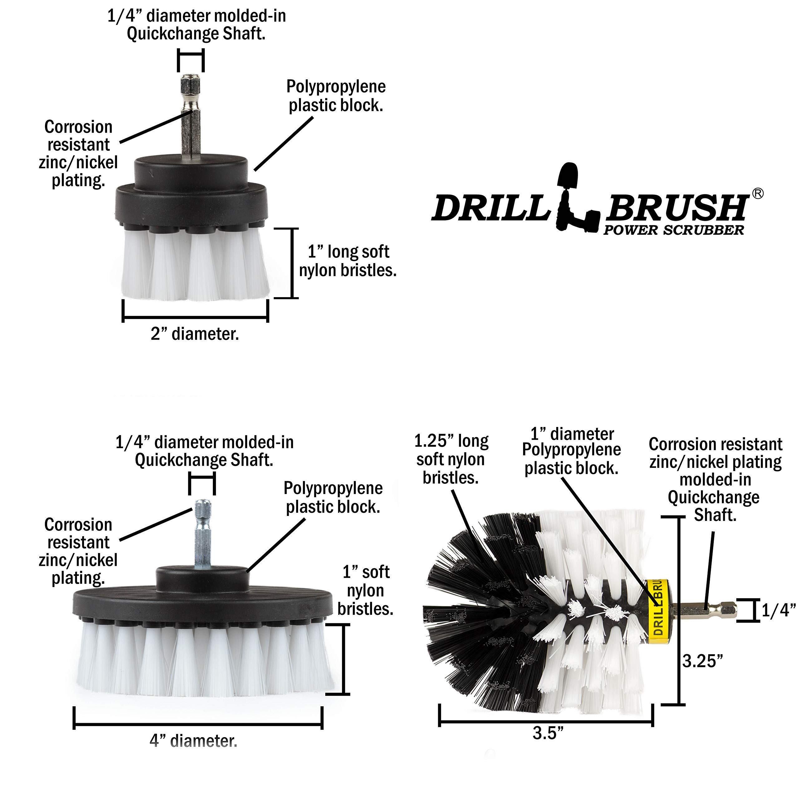 Drillbrush Car Detailing Kit | Drill Brush Set – Soft Bristle Power Scrubber Attachments for Cleaning Car Interior, Upholstery, Carpet, Seats, Wheels, Rims, Dash, Console, and Trim - Nylon Scrub Brush