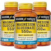 Mason Natural Magnesium Gluconate 550 mg, Heart Support, 300 Day Supply | Fast-absorbing magnesium gluconate electrolyte, 30mg elemental, to support normal heart &amp; nervous system functions