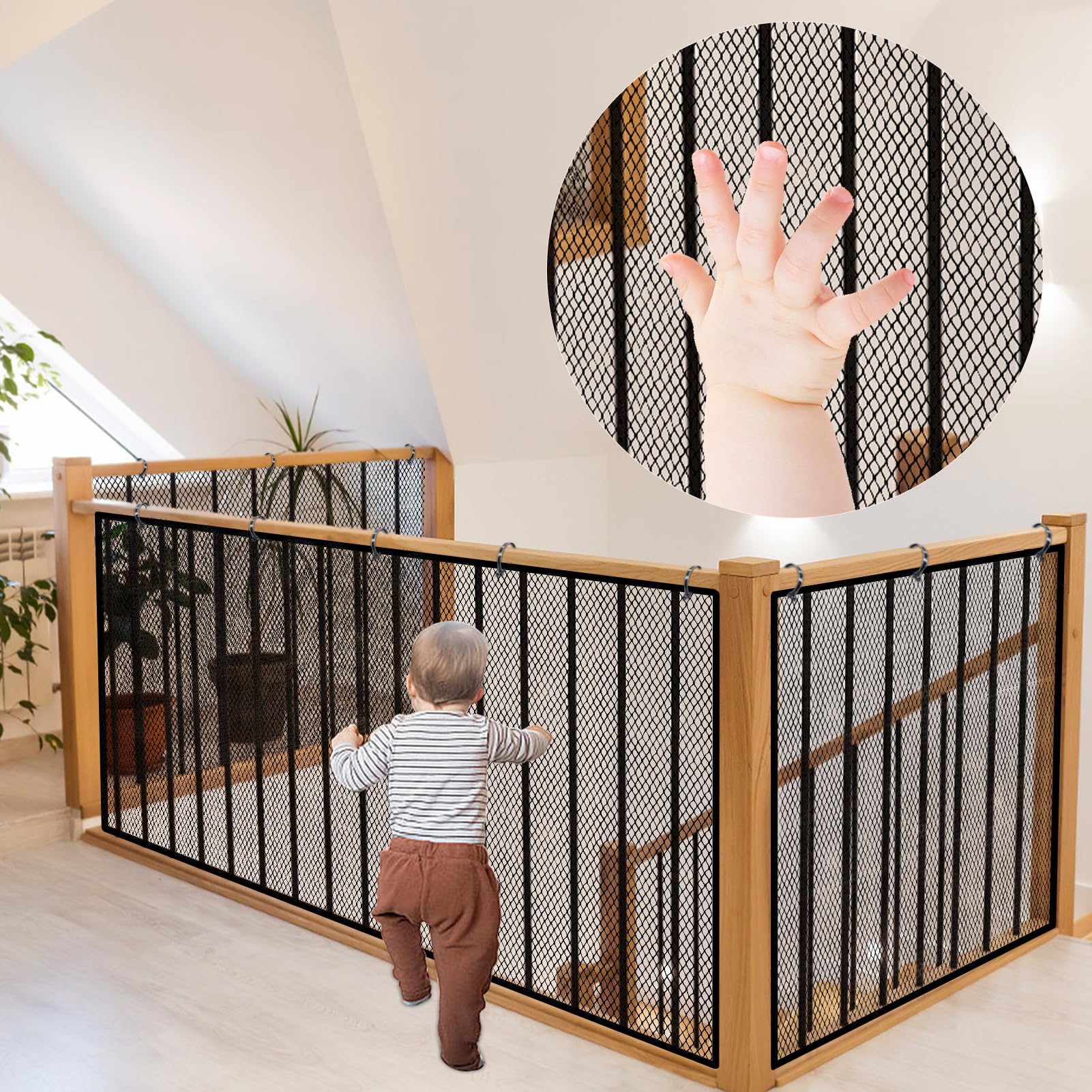Editbar 300 x 90 cm Children's Stair Safety Net, Baby Balcony Railing, Stair Safety Net, Thickened Stair Safety Net, 3 Metres Stair Railing Fence Mesh, for Children Pets, Black