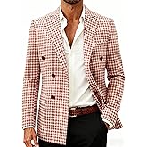 i · FineLong Men's Suit Jacket, Houndstooth Slim fit Fashionable Casual Jacket, Lapel Double Breasted Suit Party Tuxedo Coat