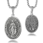 BGCOPPER 925 Sterling Silver Virgin Mary Pendant Necklace for Women, Miraculous Medal Necklace for Men Catholic Gift