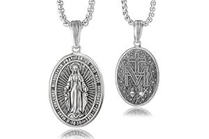 BGCOPPER 925 Sterling Silver Virgin Mary Pendant Necklace for Women, Miraculous Medal Necklace for Men Catholic Gift