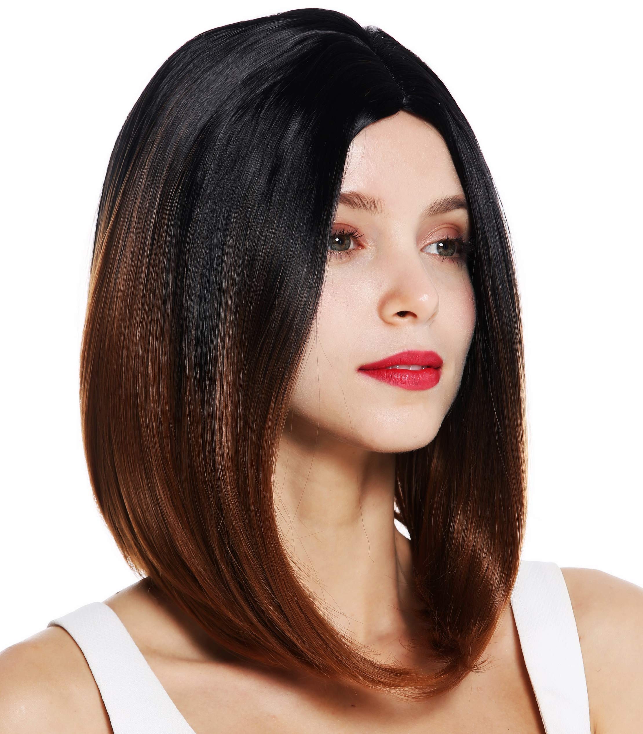 WIG ME UP - ZM-1769-30Dye1B women's quality wig short sleek long bob middle parting ombre black copper brown