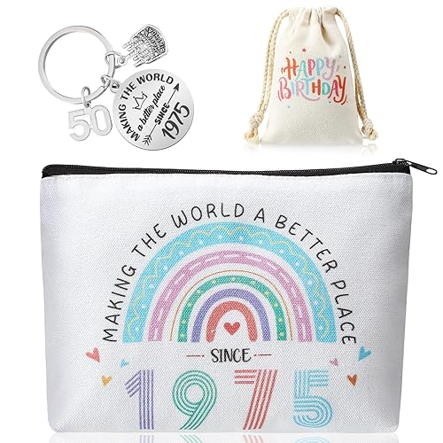 saerryor 50th Birthday Gifts for Women Rainbow Makeup Bag Inspirational Keyring Birthday Present for Her Travel Gifts for Mum Auntie Wife Sisters Teachers