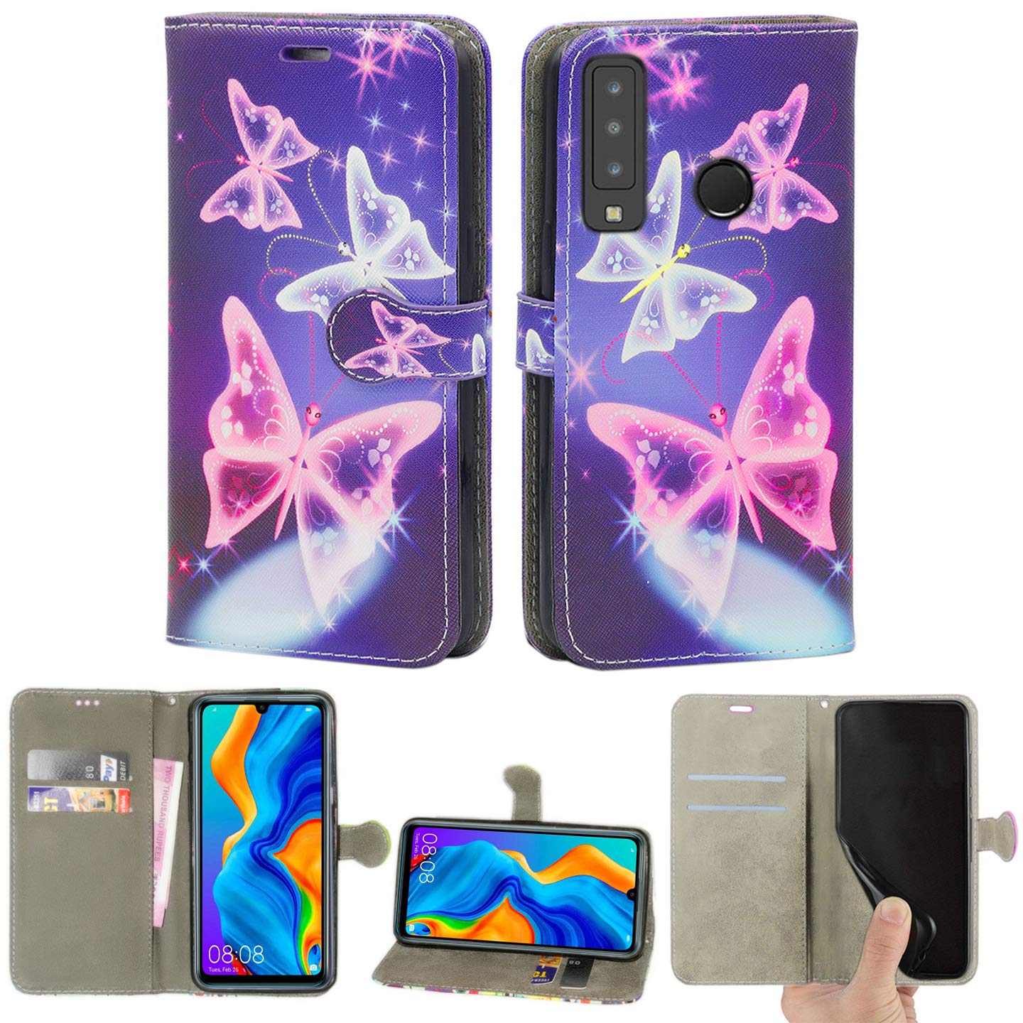 Huawei P30 Lite Case, Leather Wallet with Flip Cover, Credit Card Pockets and Stand Compatible with Huawei P30 Lite (Blue)