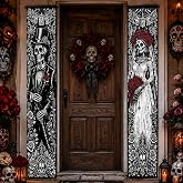Chicplaid Day of Dead Porch Banner Halloween, Skeleton Couple 71x12