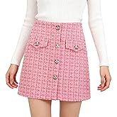 ADWAXDA Women Plaid Pencil Mini Skirt Fall Winter Cute Tweed Bodycon Wrap Short Skirts