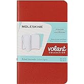 Moleskine Volant Journal, Soft Cover, XS (2.5" x 4") Ruled/Lined, Coral Orange/Aqua Blue, 56 Pages (Set of 2)