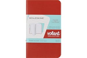 Moleskine Volant Journal, Soft Cover, XS (2.5" x 4") Ruled/Lined, Coral Orange/Aqua Blue, 56 Pages (Set of 2)