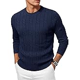 Cotrasen Men's Crewneck Sweater Cable Knit Pullover Sweater Casual Long Sleeve Twist Textured Sweaters