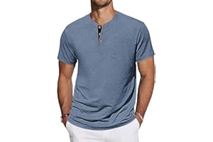 TARAINYA Men's Henley Shirts Cotton Button Short Sleeve Casual T-Shirts with Pocket