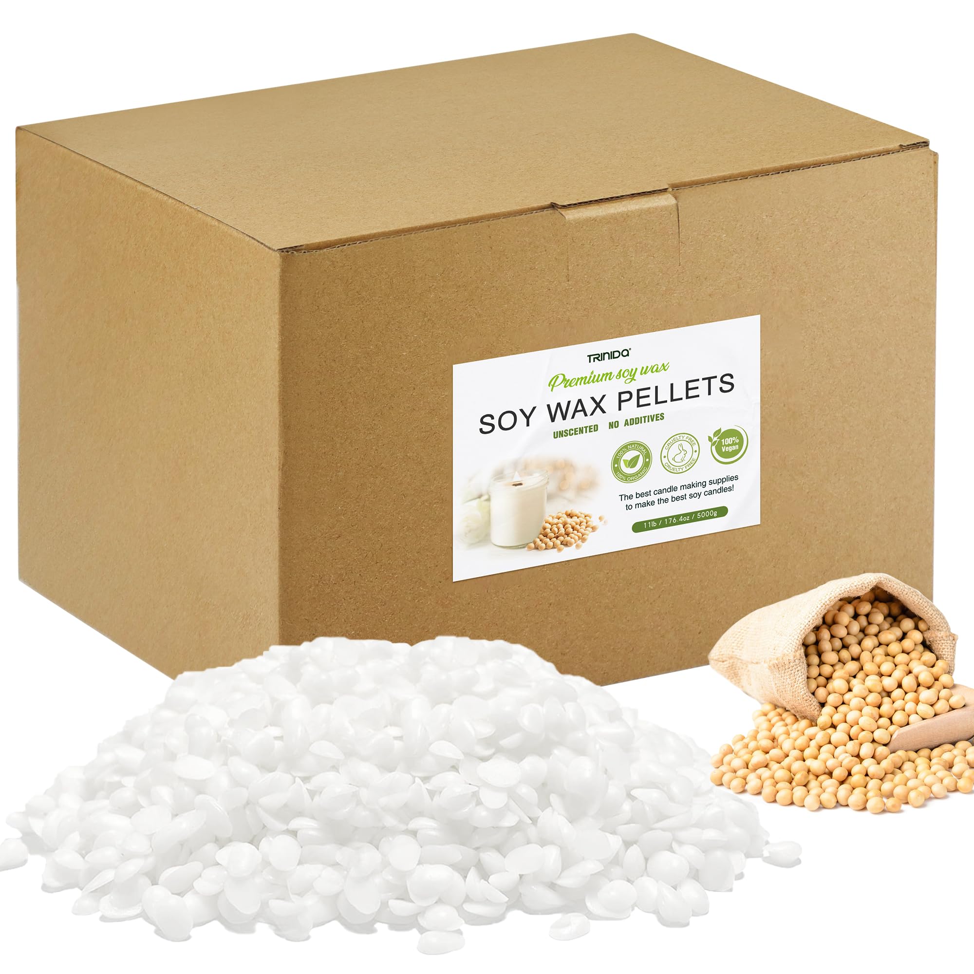 TRINIDa Soy Wax for Candle Making, 5KG SoyPRO Candle Wax Pellets, 100% Soy Wax Supplies of Candle Making for Adults and Beginners, Premium Pure Natural