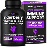Elderberry with Vitamin C and Zinc - 5 in 1 - Immunity Support Supplement, 10,000mg Sambucus Black Elderberry Capsules with Vitamin D3 5000 IU, Sambucus Elderberry Extract - Immune Booster for Adults