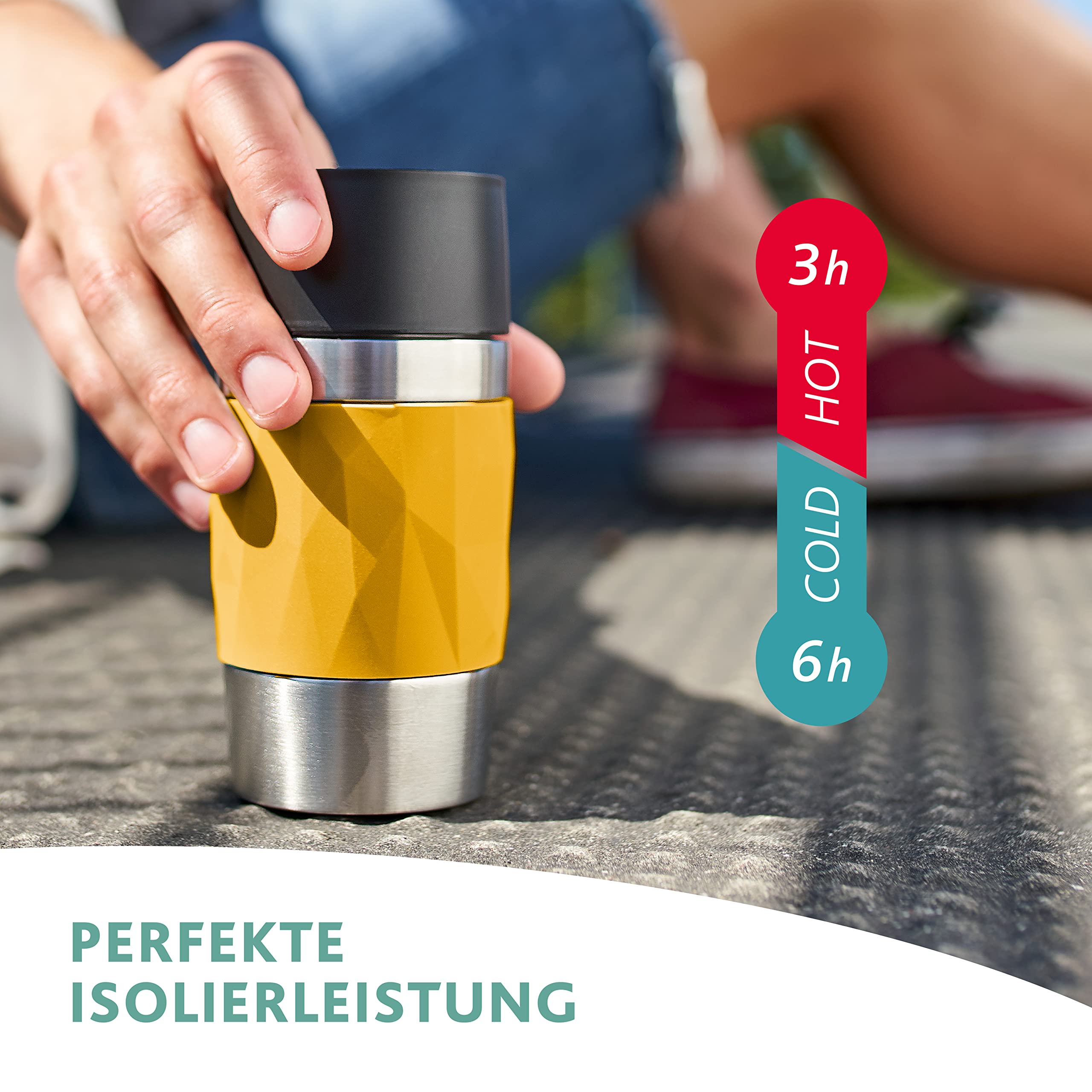 Emsa N21609 Travel Mug Compact Thermo-/Isolierbecher aus Edelstahl, 0,3 Liter, 3h heiß, 6h kalt, 100% dicht, auslaufsicher, spülmaschinengeeignet, 360°-Trinköffnung, Weinrot 8