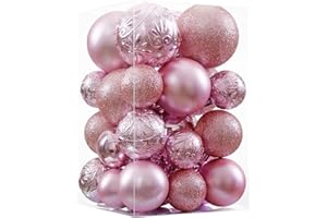 Wironlst Christmas Ball Ornaments - 30pcs Shatterproof Plastic Christmas Ornaments Hanging Ball Decorations for Xmas Tree, Holiday, Wedding, Party (Multi-Size, Pink)