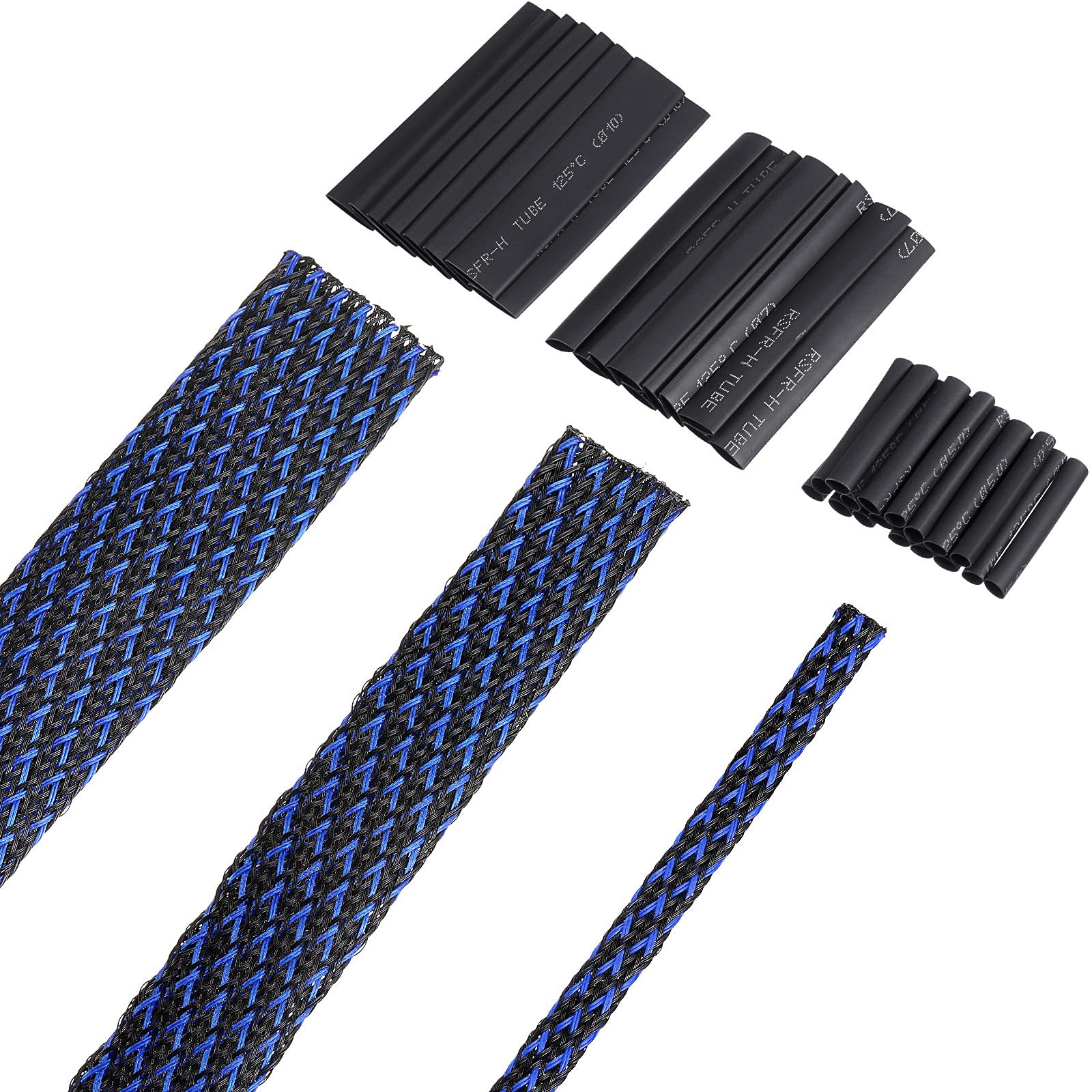 Boao 50 ft PET Expandable Braided Cable Sleeve, Wire Loom with Shrink Tube for Audio Video and Other Home Device Cable, Automotive Wire (1 Inch, 1/4 Inch, 3/4 Inch, Blue)