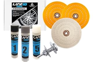 LINE10 Tools 6-Inch Buffing Wheel Kit for Bench Grinder and Drill, 3-Step Metal Polishing Compound, Aluminum, Chrome, Stainless Steel Buffers Drill Adapter Auto Wheels Rims Trim Golf Club Restoration