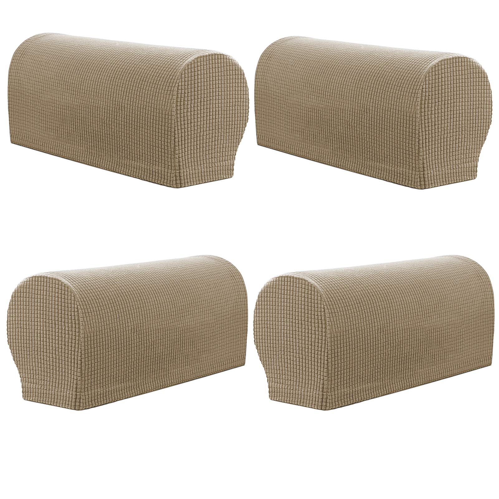 PBIEHSR Arm Rest Covers, Set of 4 Stretch Armchair Couch Armrest Chair Covers for Furniture Protector, Anti-Slip Sofa Chair Arm Caps Spandex Polyester Slipcovers(A-Sand4)