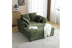VINGLI Lounge Chair, 56" Oversized Reading Chair Corduroy Chaise Sofa Recliner Bed Upholstered Comfy Sleeper Couch with Throw