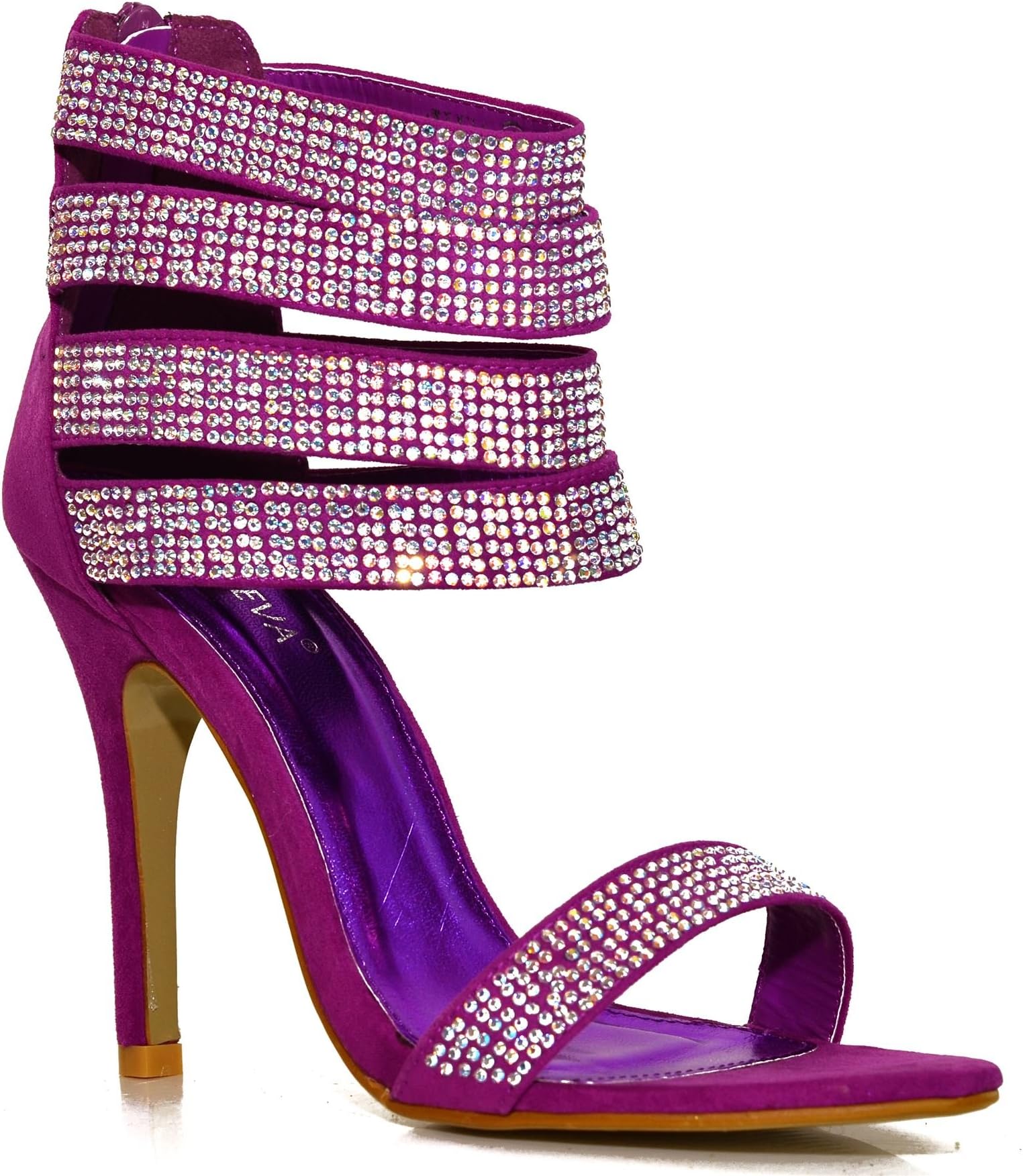 NEW Ladies Multiple Ankle Straps Sandals Diamante Barely There Evening Shoe Size