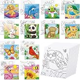 Anseal 12 Packs Pre Drawn Canvas to Paint, 4" X 4" Animal Pre-Printed Canvas Paint Party, Stretched Outline Painting Boards for Beginners, Party Favor