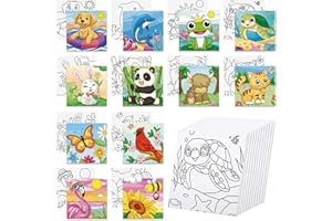Anseal 12 Packs Pre Drawn Canvas to Paint, 4" X 4" Animal Pre-Printed Canvas Paint Party, Stretched Outline Painting Boards for Beginners, Party Favor