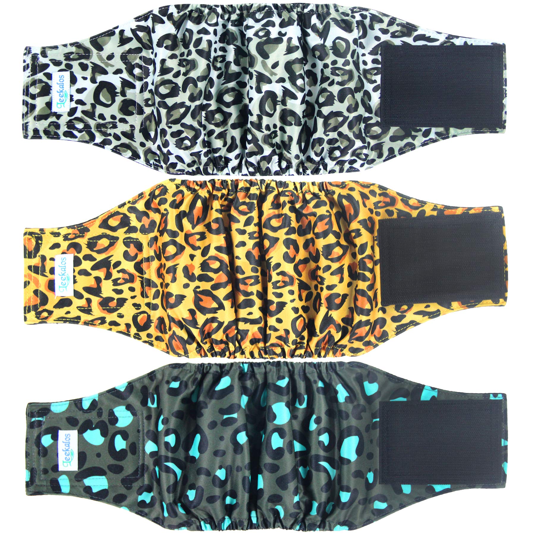 Leekalos Male Dog Diapers (3 Pack), High Absorbing Dog Belly Bands for Male Dogs, Washable Reusable Dog Male Wraps (Medium, Leopard)