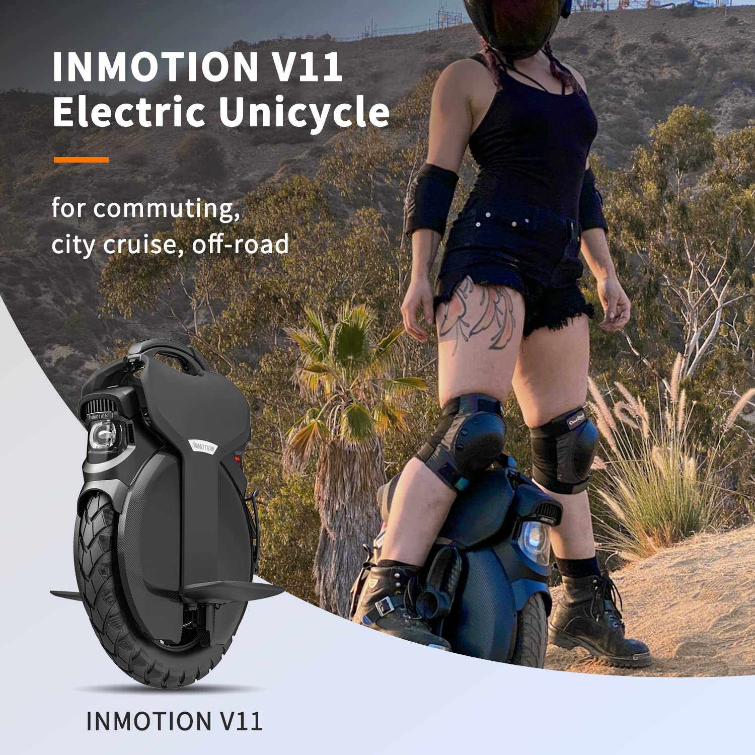I INMOTION V11 Electric Unicycle with Honeycomb Foot Pedals & Leg Pads & Soft Seat